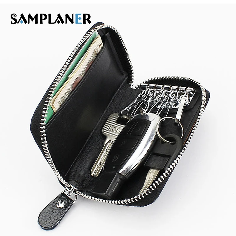 Samplaner Genuine Leather Car Key Wallets Women Men Keys Holder Mini
