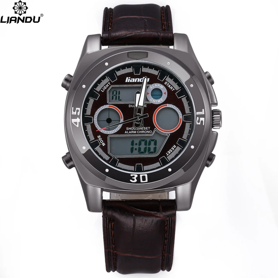 LIANDU Accurate Travel Time Sports LED Watch Mens Quartz Watch Black