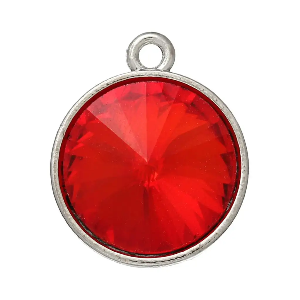 Подвески DoreenBeads из металлического сплава круглые серебристые красные граненные