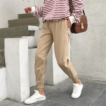 

Hiawatha Women Harajuku Style Pants Elastic Waist Khaki Green Autumn Casual Streetwear Female Cargo Pants P1018