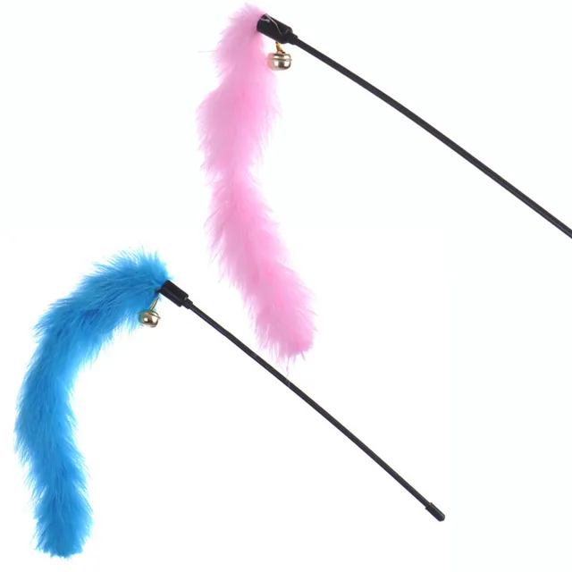 randomly color turkey feather wand stick for cat catcher teaser toy