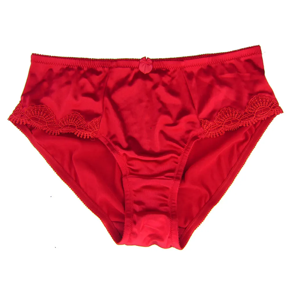 Женские трусики больших размеров с высокой талией, атласные трусики с вышивкой, нижнее белье M/L/XL/XXL/3XL/4XL/5XL/6XL/7XL - Цвет: red