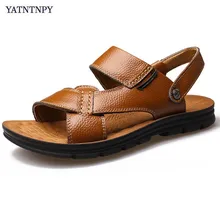 YATNTNPY брендовые Модные мужские сандалии летние Разделение кожа пляжная обувь Человек Повседневное тапочки дышащие Нескользящие вьетнамки