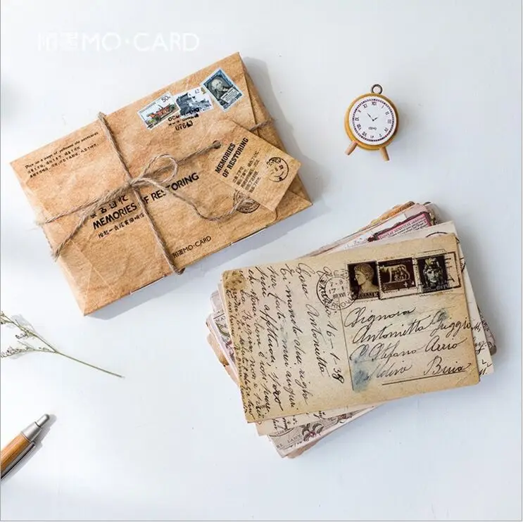 

30Pcs/pack Retro memories of yellowed old letters Nostalgic Past Postcard Greeting Card Envelope Gift Birthday Card Message Card