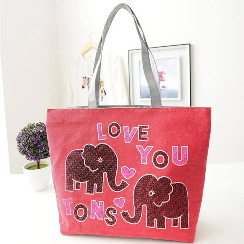 2016 brand designer cotton large elephant printed canvas tote bags school bag wholesale price TD ...