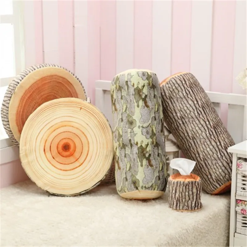 

New Creative Design Soft Sleeping Pillow Simulation Tree Stump Wood PP Cotton Stuffed Round Cushion Texture Trees Toys 5 Style