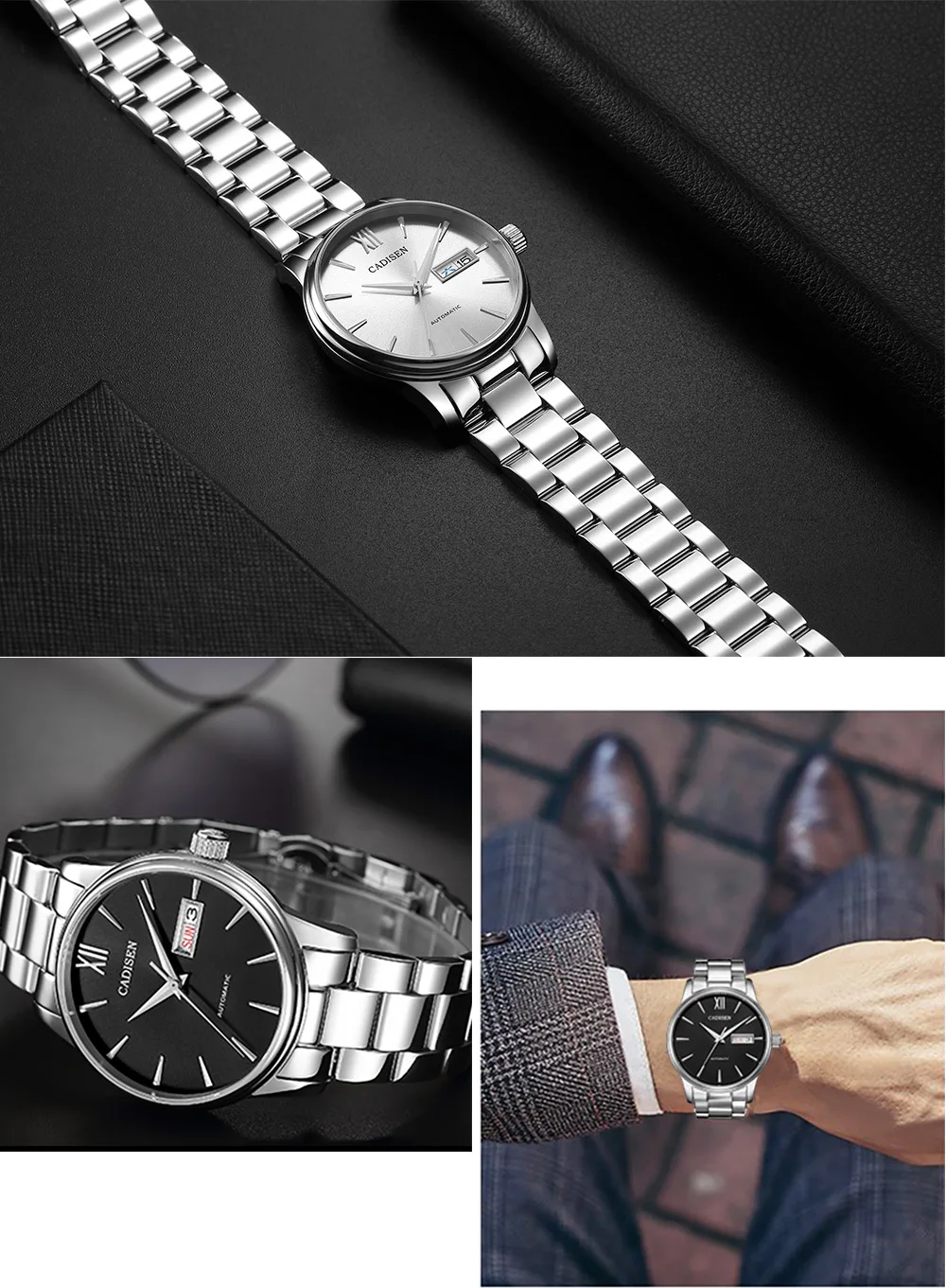 CADISEN, мужские часы, набор, автоматические, механические, Подарочный ремень, NH36A, машина, ядро, дата, модный, люксовый бренд, 5 АТМ, водонепроницаемые часы