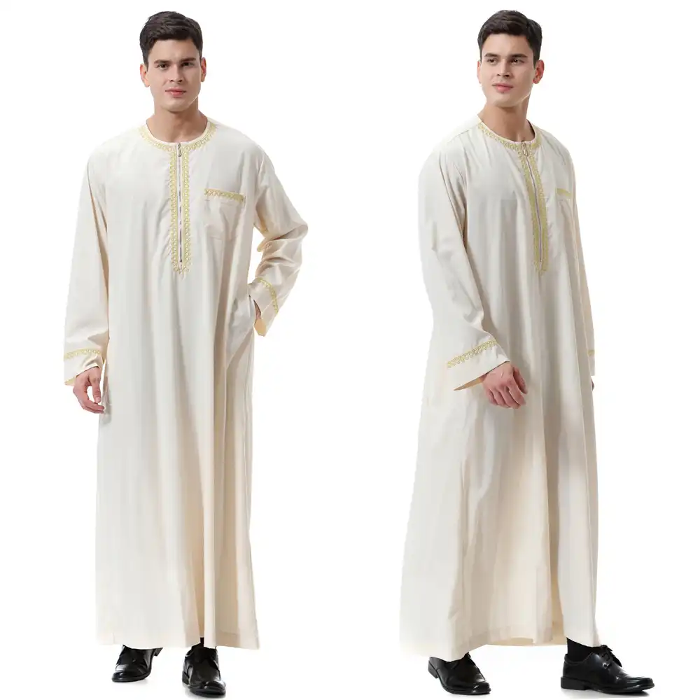 Nieuwe zwarte jubba thobe islamitische kleding mannen caftan homme rits