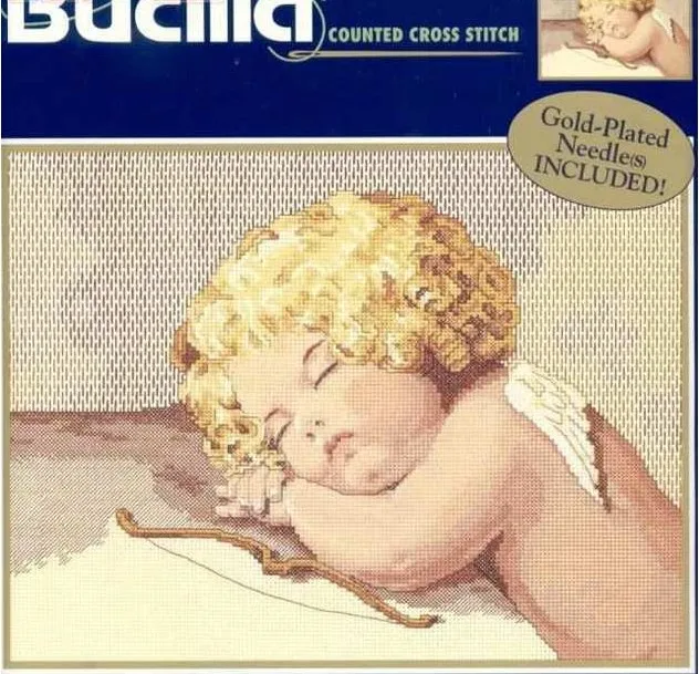 CS-1403 cross stitch kit love angel Cupid, sleeping angel cupid bucilla 42510.jpg