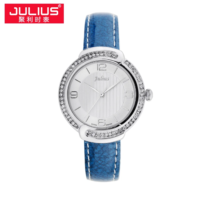 Бренд Julius Новое Прибытие Женщины Rhinestone Часы Женева Сталь/Женщины Whatch Розового