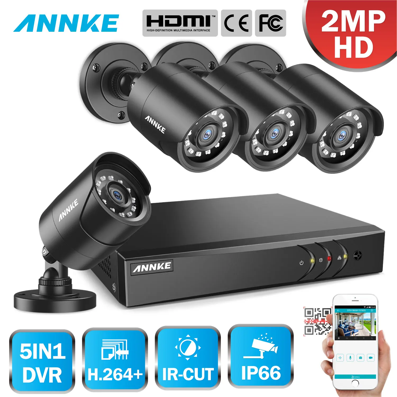 ANNKE 8CH HD 1080P комплект системы видеонаблюдения 5в1 Lite H.264 + DVR 4 шт. TVI Smart IR Bullet