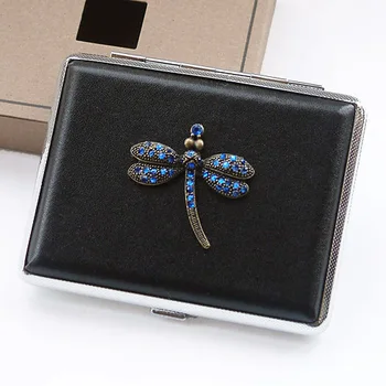 

Creative Personality Tobacco Box Blue Drilled Dragonfly Men And Women's Super Thin Boy Gifts Cigarette Cases