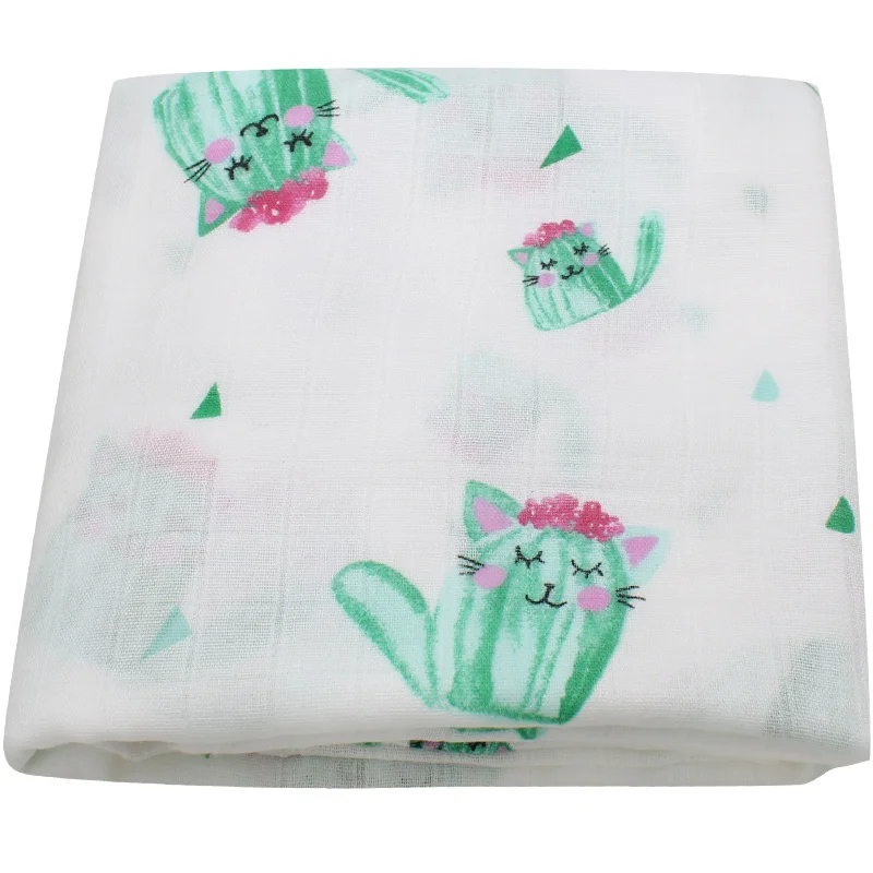 Подгузники из муслина для новорожденных, пеленка, мягкое одеяло для детей, бамбуковое хлопковое белье для коляски, обертка для фотосъемки, 120x120 см - Цвет: Cat Cactus