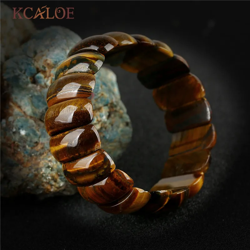 KCALOE высокое количество натуральный камень браслет голубой песок камень полудрагоценные камни эластичные Широкие браслеты для женщин - Окраска металла: Tiger eye stone