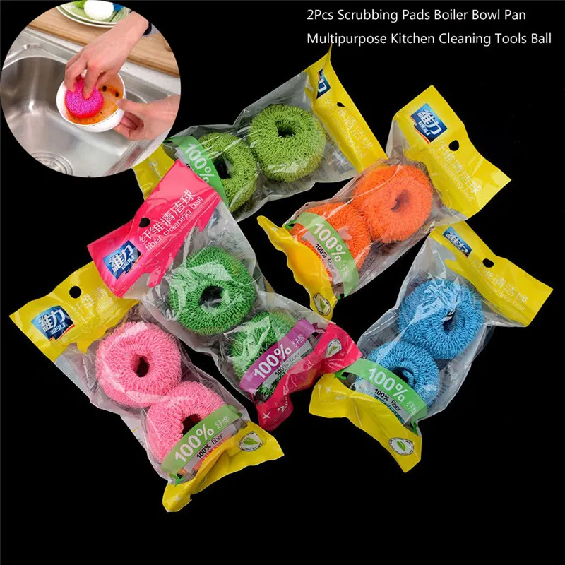 

2Pcs/Pack Microfiber Dish Cleaning Scrubbing Pads Boiler Bowl Pan Multipurpose Kitchen Cleaning Tools Washing Ball
