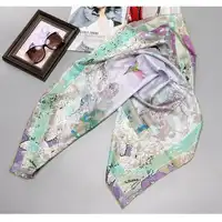 Flowers & Birds Print Large Square 100% Silk Scarf Shawl Hijab 90*90cm Women Head Scarves for Hair Wrapping