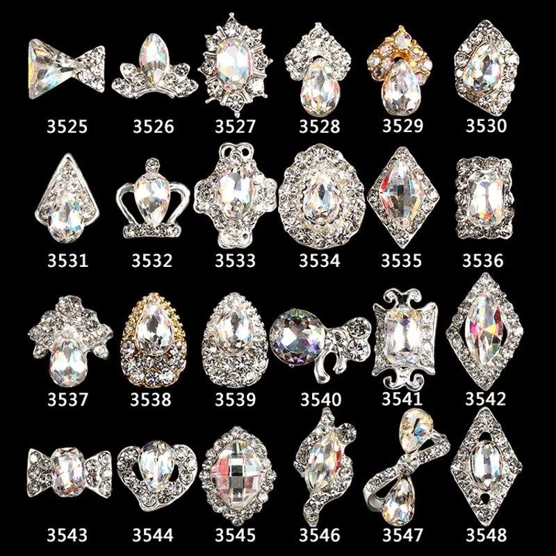 

10Pcs/lot 3D Nail Art Alloy Rhinestone Jewelry Crystal AB Diamond Silver Frame Alloy DIY Gel Nail Polish Nail Decorations @3525