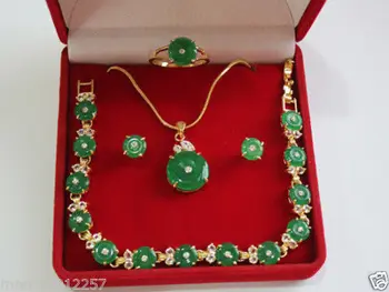 

Wholesale price 16new ^^^^AAA nature green stone necklace bracelet earring ring wedding party Jewellery Set