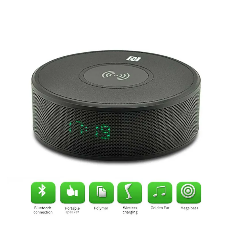 

RBAYSALE Column Speaker Bluetooth Column NFC Portable Wireless Speaker Q1 Wireless Charge Power Stereo Loudspeaker Time Clock