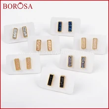 BOROSA 5/10 пар в комплекте; прямоугольник огранка золотого цвета Радужный Титан Druzy серьги-гвоздики Агат Drusy Серьги с драгоценными камнями Для женщин ювелирные изделия ZG0280