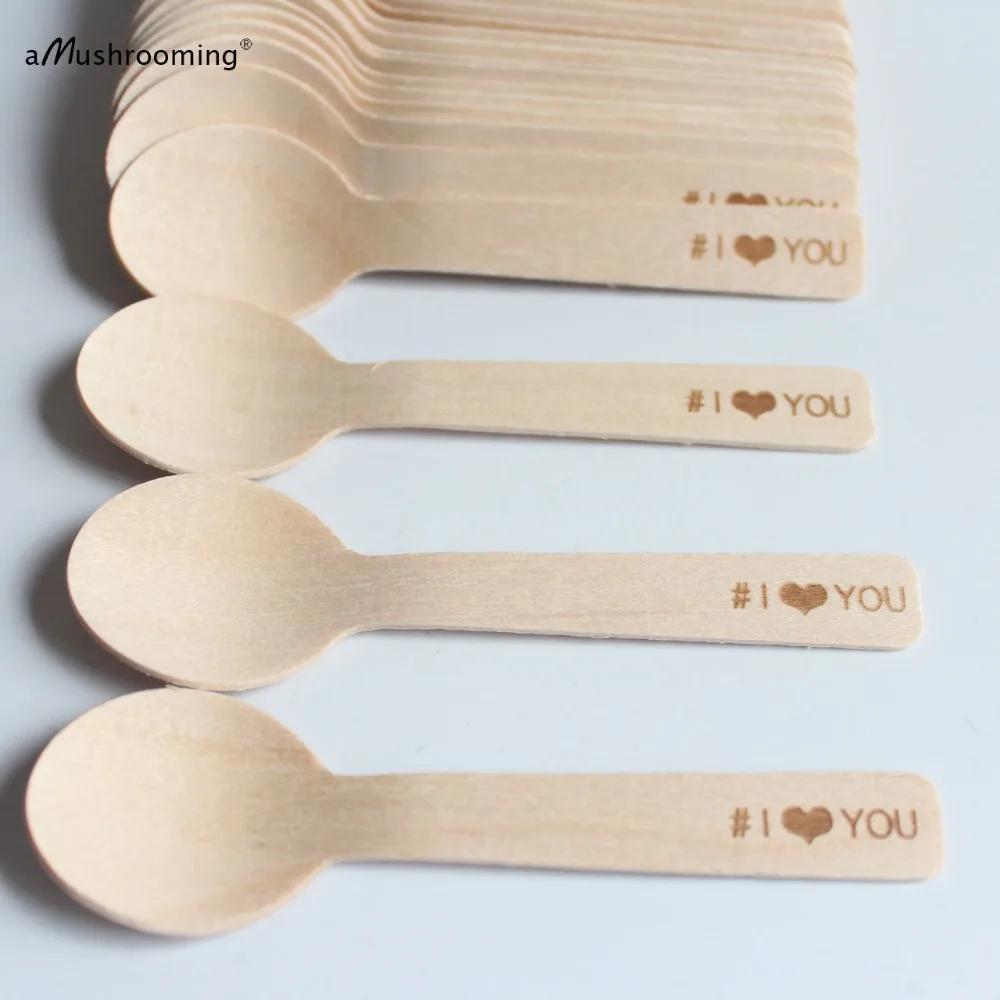 100 Mini Ice Cream Wooden Spoons, Engrave/Personalize/Customize Wedding