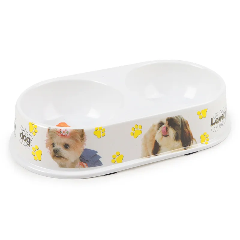 Dog Bowl Pet Sterile Tableware Pet Feeding Watering Supplies Oval double bowl color economy pet dog bowl Household MayT4  (5)