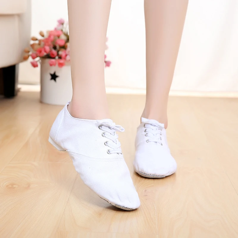 Мягкая тканевая танцевальная обувь для джаза, балетки для мужчин, женщин, детей, спортивная обувь, размеры 28-45, Zapatos De Jazz, кроссовки на шнуровке - Цвет: White