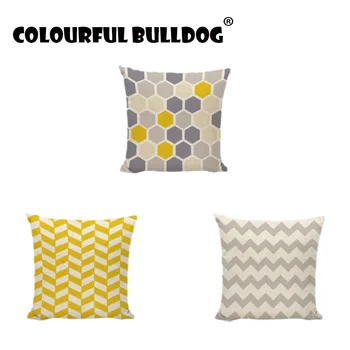 

Geometric Modern Style Yellow Gray Striped Arrows Home Decor Car Seat Garden Living Room Office Linen Cotton Lumbar Pillow Cover