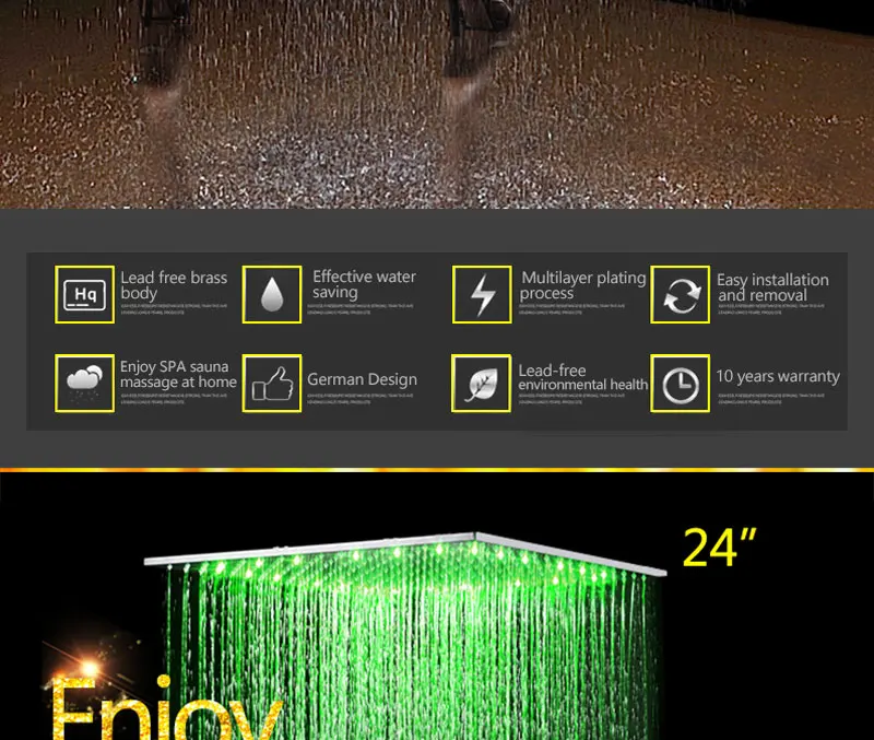 hm Intelligent Digital Display Rain Shower Set Installed in wall 2 Jets LED 24 Rainfall Thermostatic Touch Panel Mixer (3)