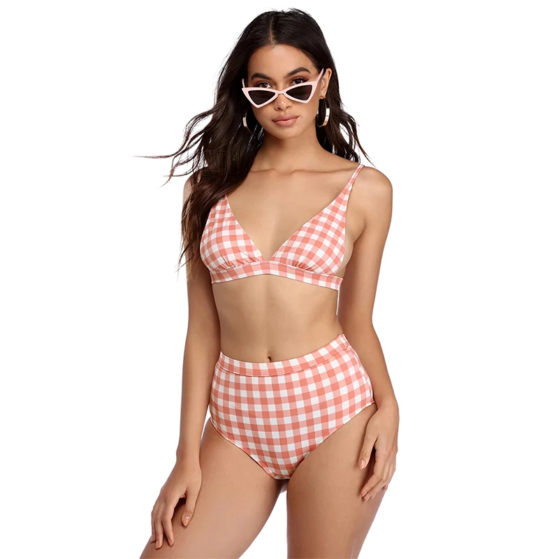 Women's Swimsuit Plaid High Waist Two Piece Bikini |