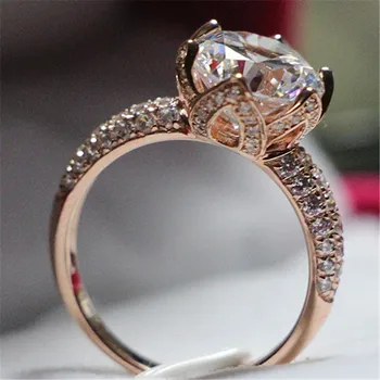 

Lotus Flower Style 4CT Excellent Diamond Engagement Ring For Lady Solid Sterling Silver With Rose Gold Cover