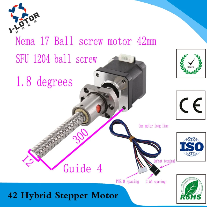 42 Ball Screw Stepper Motor helical pitch 4 SFU1204 0.4Nm Nema 17 42