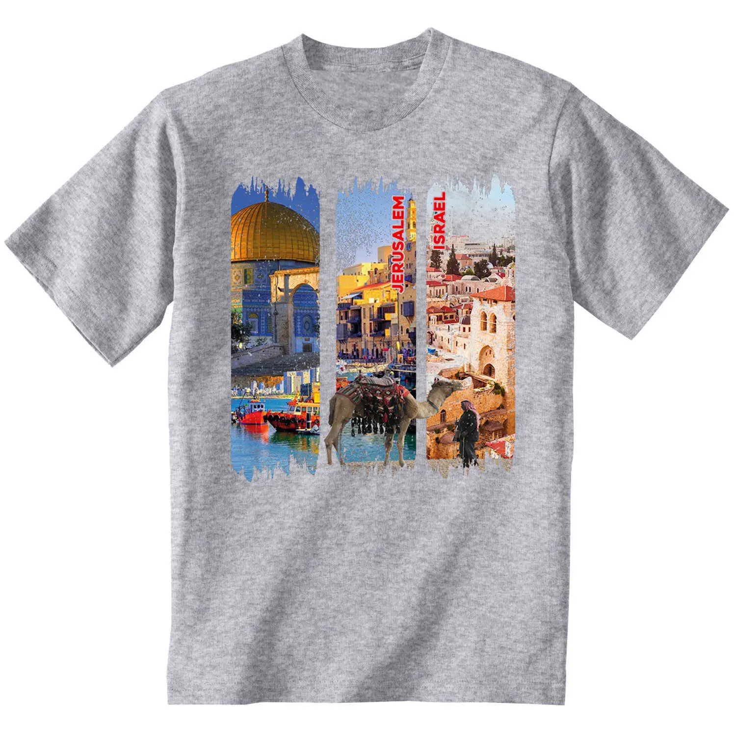 

JERUSALEM - ISRAEL - NEW COTTON GREY TSHIRT Short Sleeve T shirt Fashion