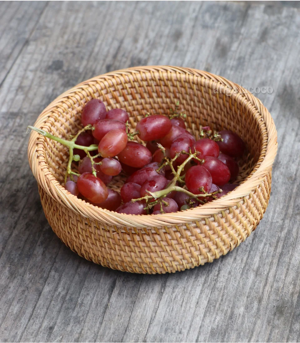 Ротанговые корзины круглое фруктовое блюдо для кухни плетение из прутьев ручной работы корзина для хранения хлеба цветок опрятный сливной чехол