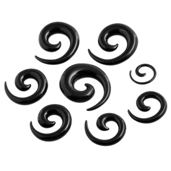 

Wholesale 18PCs/lot Black Acrylic Ear Spiral Plugs Tunnels Ear Tapers Stretching Plugs Expanders Gauges Rings Body Jewelry