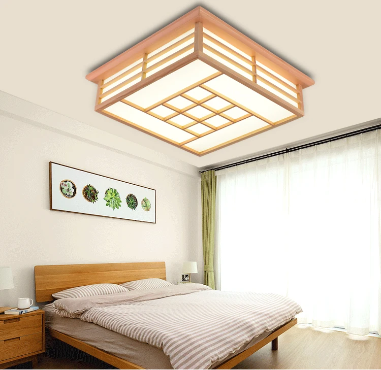 

Solid wooden bedroom lamp study LED sheepskin ceiling lamps and ceiling lamps Japanese tatami restaurant wooden lamp ZH MZ103