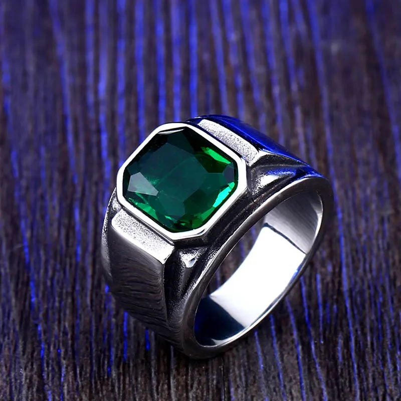 BEIER, винтажное обручальное кольцо с имитацией квадратного зеленого/голубого камня для женщин/мужчин, ювелирные изделия из нержавеющей стали, BR8-586