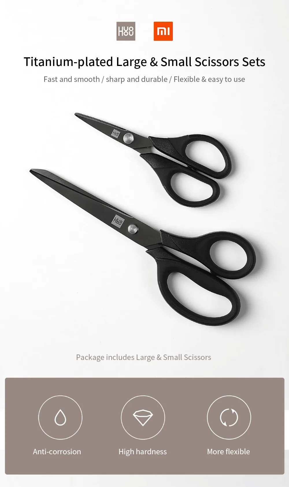 Xiaomi huohou Titanium-plated Scissors Black Sharp Sets Sewing Thread Antirust Pruning Scissor Leaves Trimmer Non-slip Tool D5