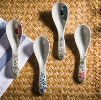 

50pcs The flower of ceramic spoon ceramic tableware soup spoon retro creative scoops flatware scoop SN1893