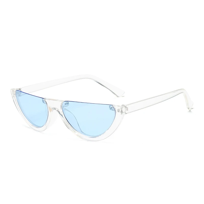 Крутые женские солнцезащитные очки CatEye без оправы с полуоправой, Модные прозрачные брендовые дизайнерские солнцезащитные очки для женщин, трендовые UV400 - Цвет линз: Blue