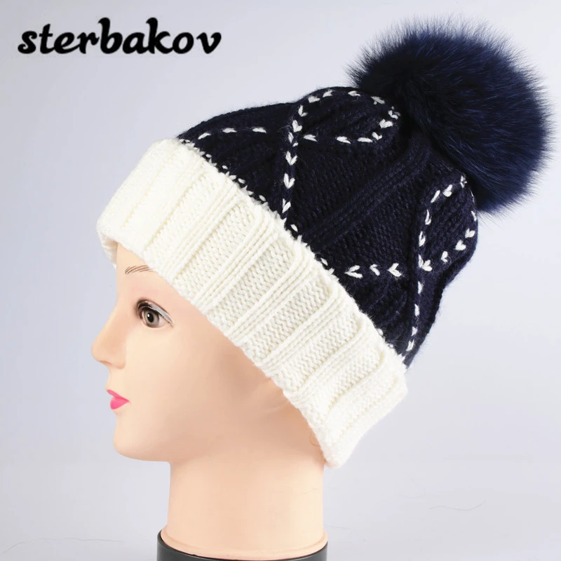 Berretto Donna Pon Pon Cappello Donna Con Pom Pon Maglia Riga