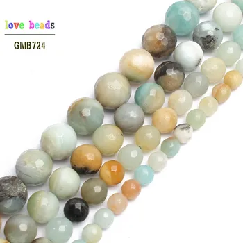 

wholesale Natural Stone Faceted Colorful Amazonite Round Beads 15.5" Pick Size 4 6 8 10 12mm For Jewelry Making (F00163)