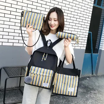 

MOLAVE Backpacks Nylon backpack Women new solid Plaid bags zipper Multi-purpose Student packages Four-piece Suit fashion bag9422
