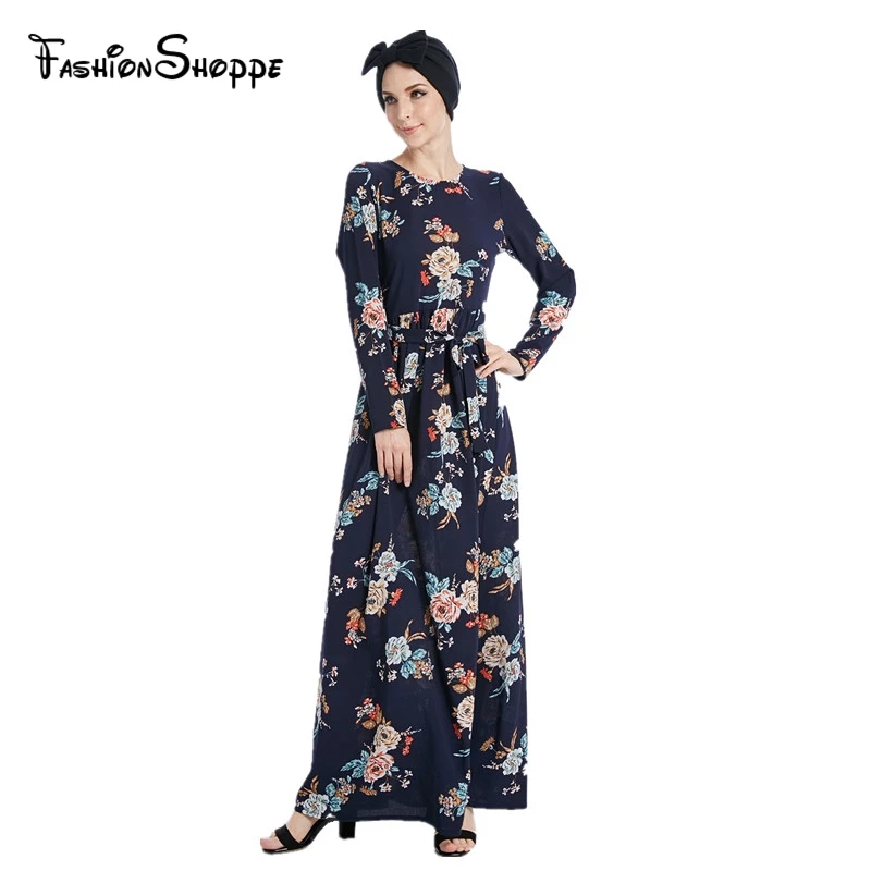 

Fashion Muslim Winter Abaya Maxi Dress Print Long Robe Gowns Ramadan Long Dress Arab Dubai Thobe Islamic Clothing Prayer #D389