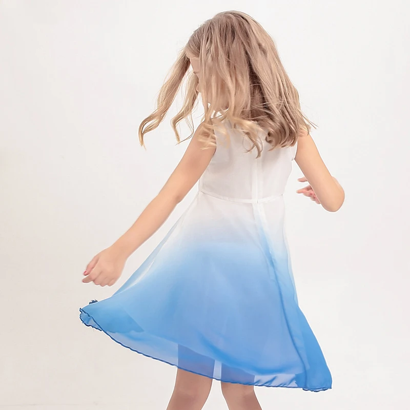 Г. Пляжное платье для девочек; шифоновое голубое платье принцессы с градиентом; одежда для детей; детская одежда; вечерние платья