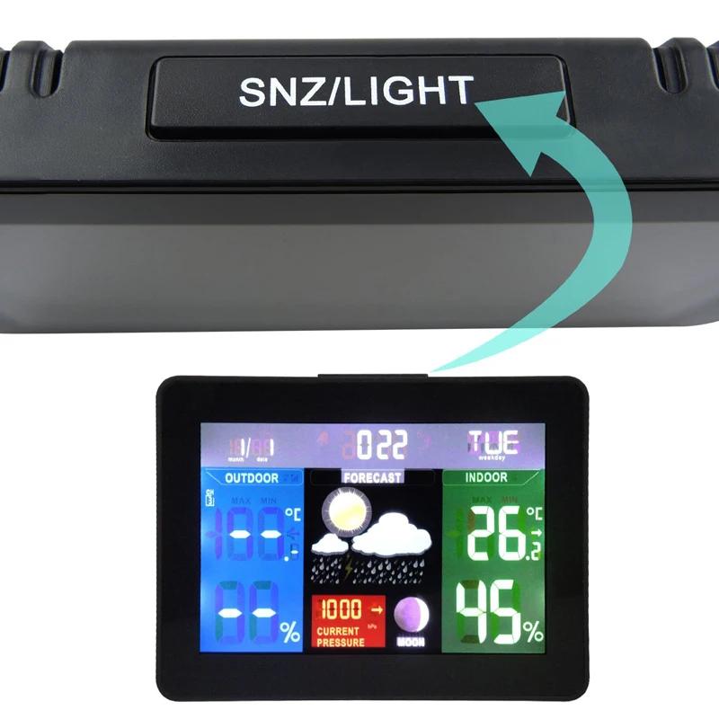 TS-71 Indoor Outdoor Temperature Monitor Digital Weather Station DCF77 RCC Thermometer RH% Barometric Pressure with 2 Wireless Sensor