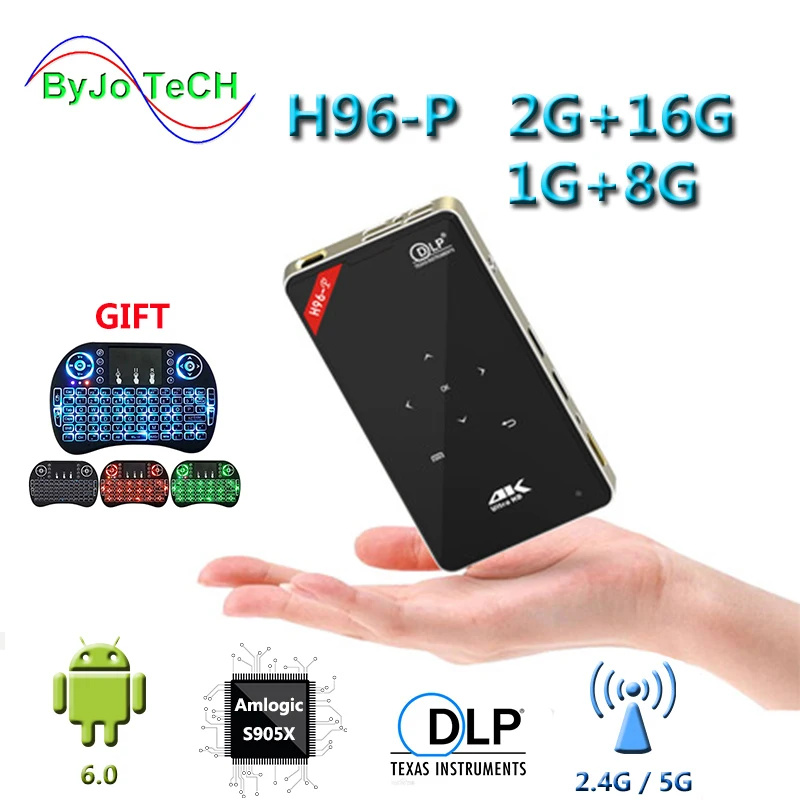 ByJoTeCH H96-P проектор 1G 8G или 2G 16G Мини портативный карманный проектор DLP проектор Android proyector Система домашнего кинотеатра H96p