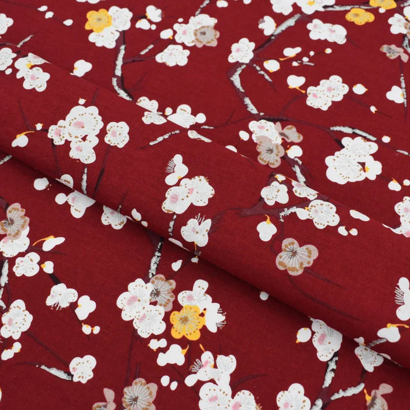 

The plum blossom reactive dyeing 100%cotton fabric for summer dress handbags tissus au metre tecido shabby chic vestido DIY tela