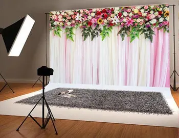 

colorful flower Satin Curtain Party Background Vinyl cloth High quality Computer print wedding backdrop