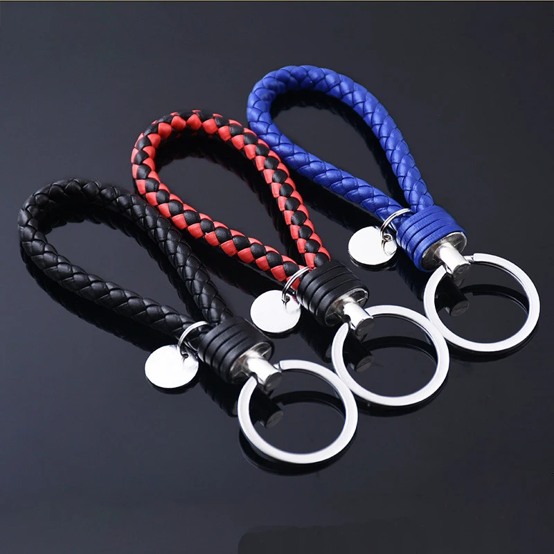 Wholesale 50 Pieces/Bag PU Leather Strap Key Chains Weave Rope Key Ring